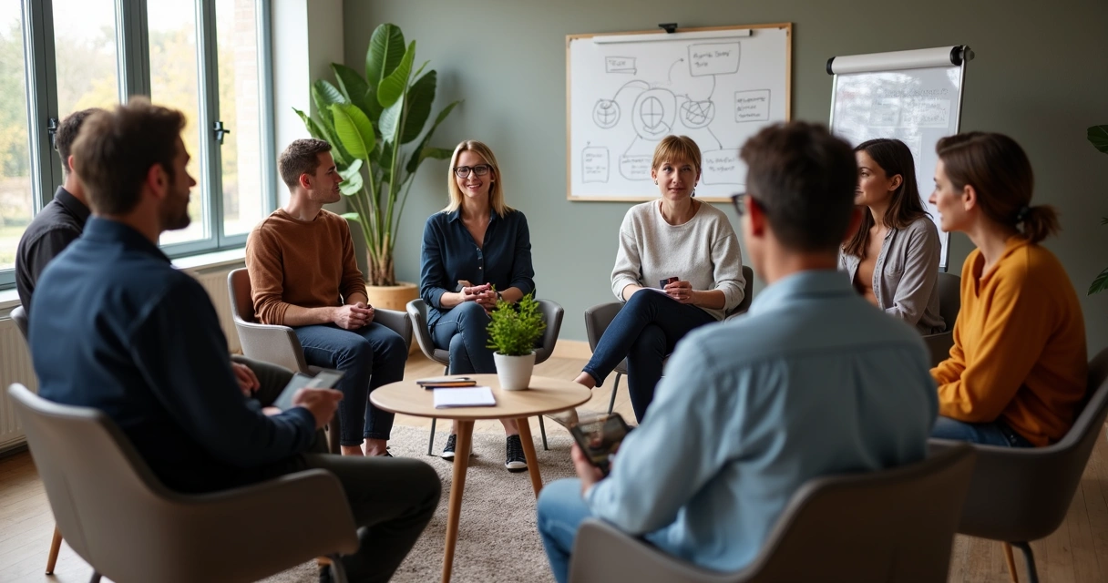 Team seated in a circle during a reflective dialogue