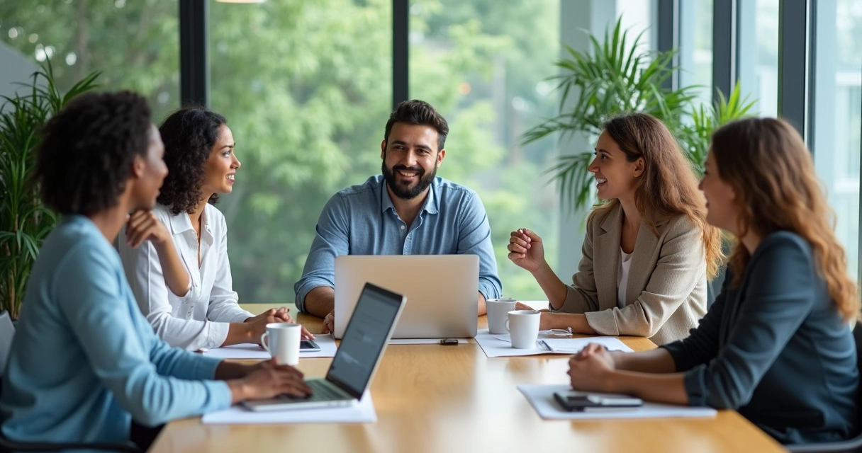 Diverse business team discussing around a conference table 