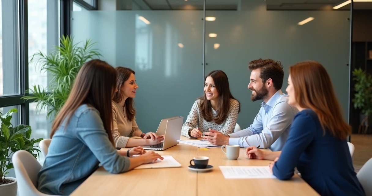 Diverse office team in a meeting showing emotional connection and trust 