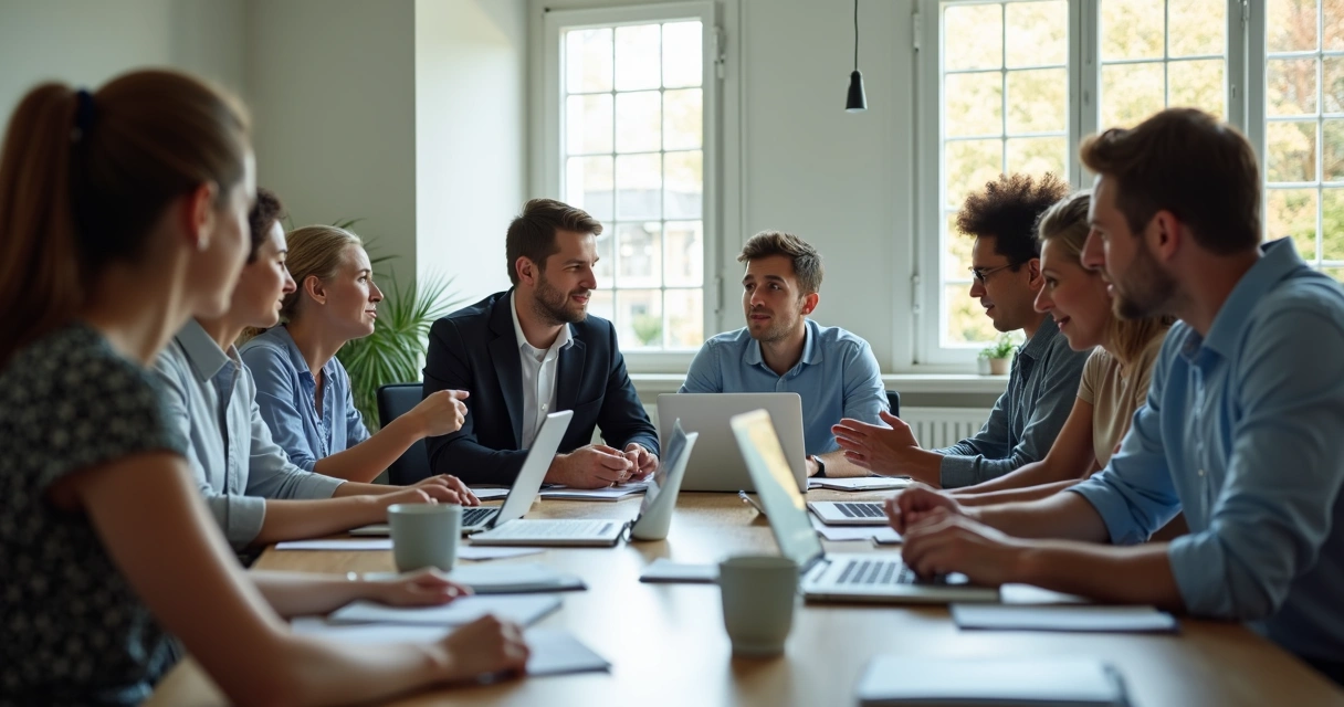 Colleagues sharing ideas together at a conference table