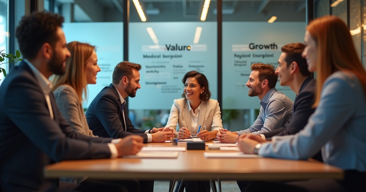 Diverse group of professionals in a relaxed meeting space 