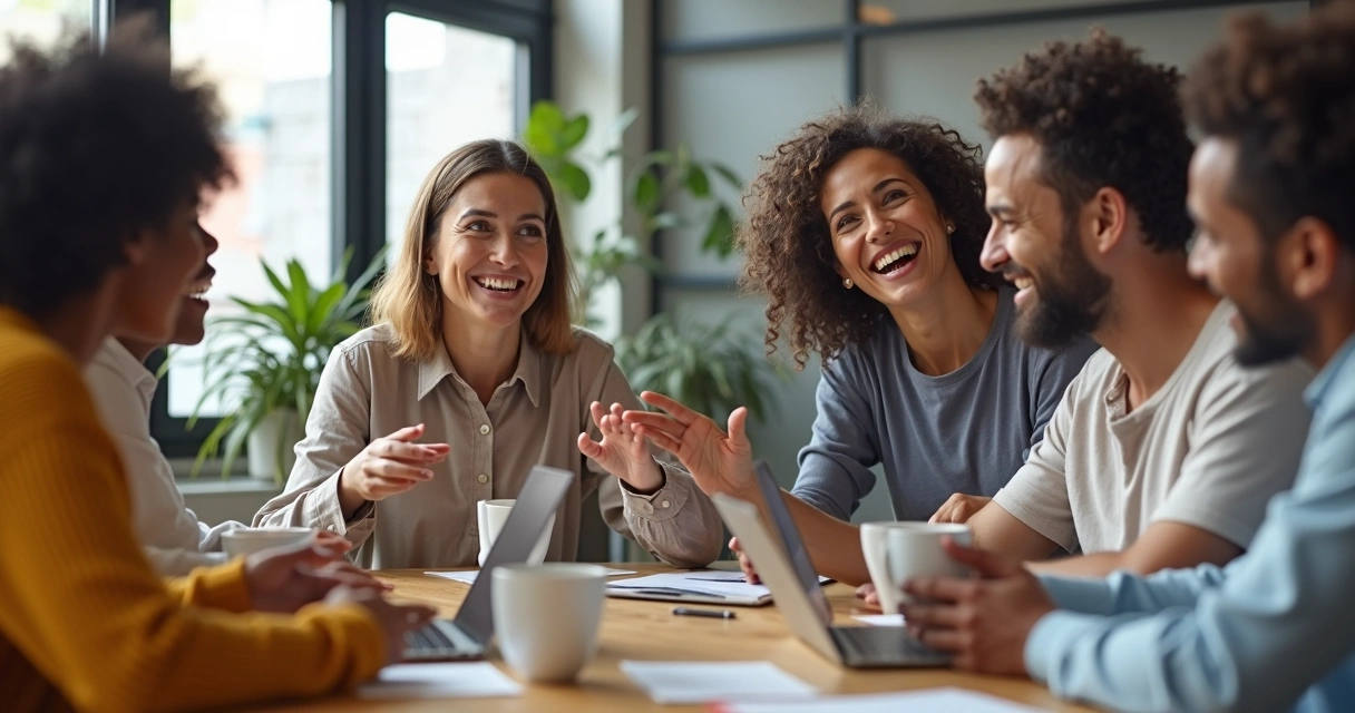 Grupo de pessoas de diferentes culturas interagindo 