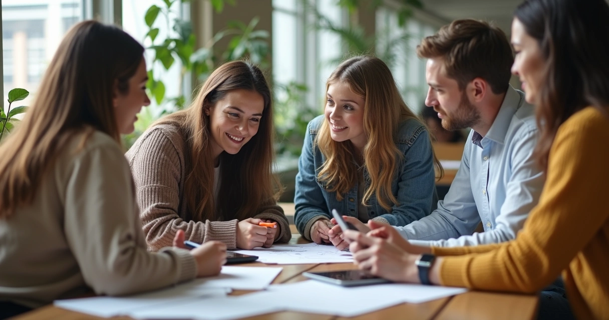 Profissionais de diferentes idades e origens colaborando em ambiente de trabalho