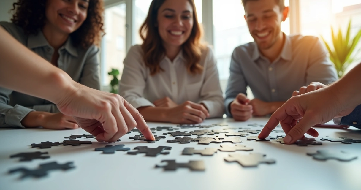 Equipe diversa conectando peças de quebra-cabeça 