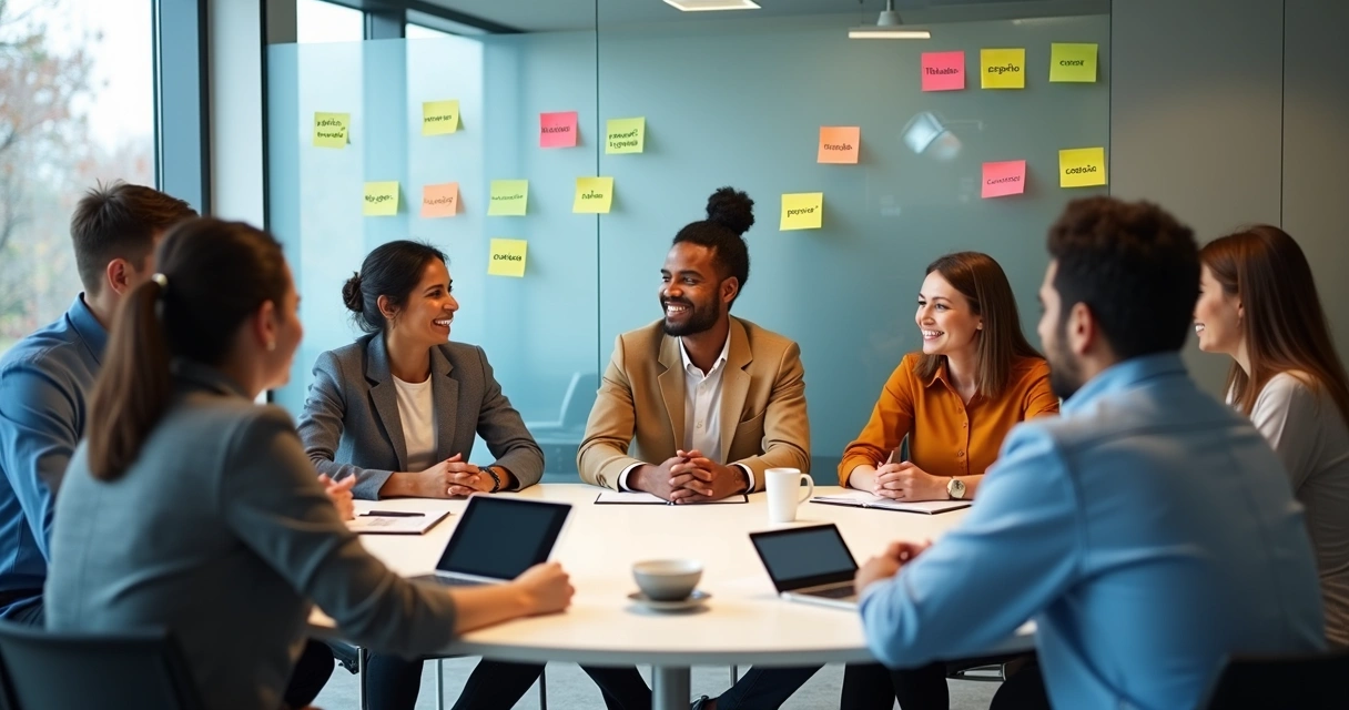 Diversidade de pessoas discutindo em ambiente corporativo 