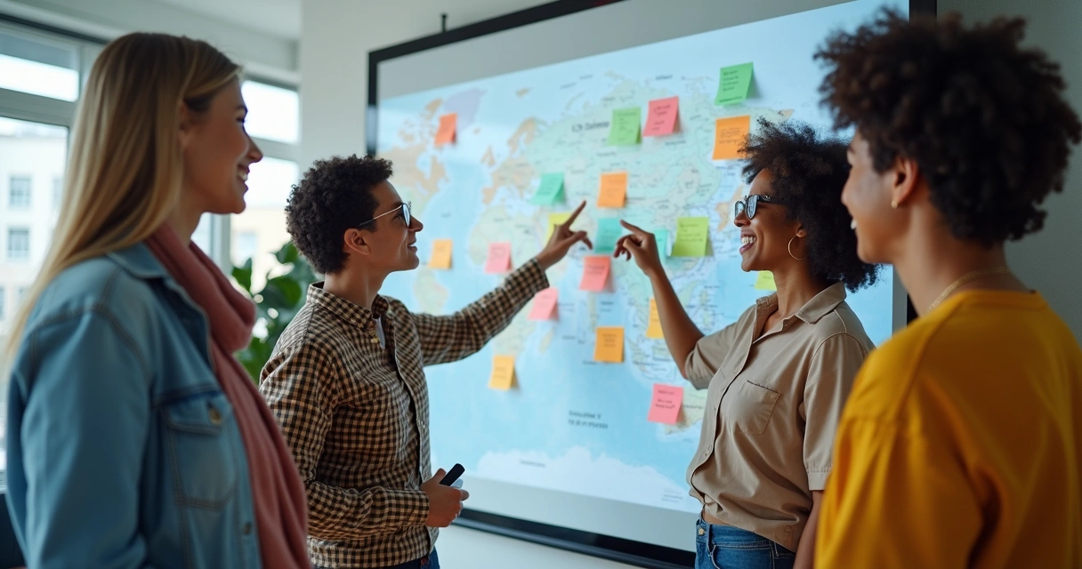 Diversidade cultural colaborando em projeto digital 