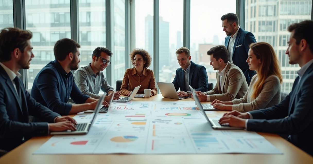 Equipe diversa trabalhando junta ao redor de uma mesa 