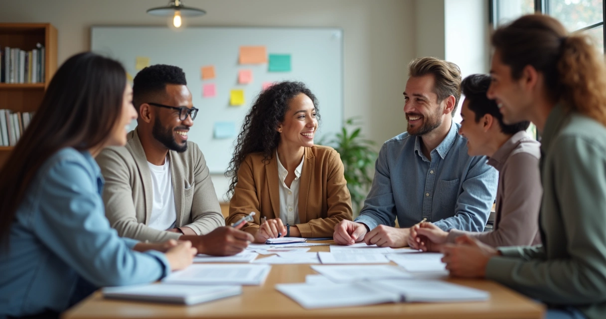 Equipe de trabalho diversa reunida em reunião 