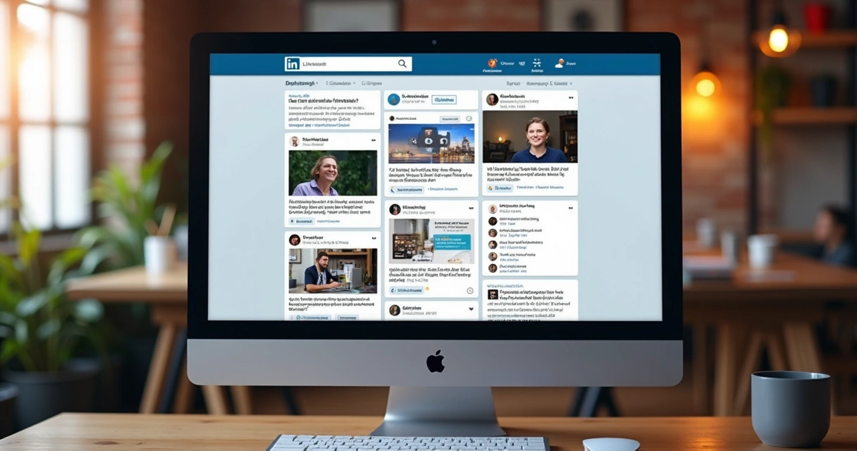Feed do LinkedIn com posts variados 