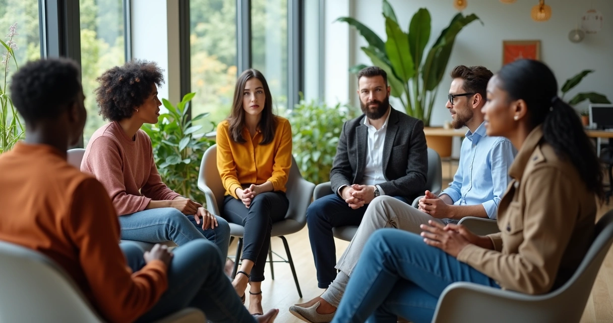 Diversidade de pessoas conversando em círculo