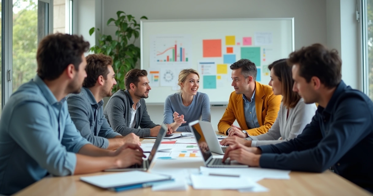 Equipe diversa trabalhando em projeto inovador no escritório 
