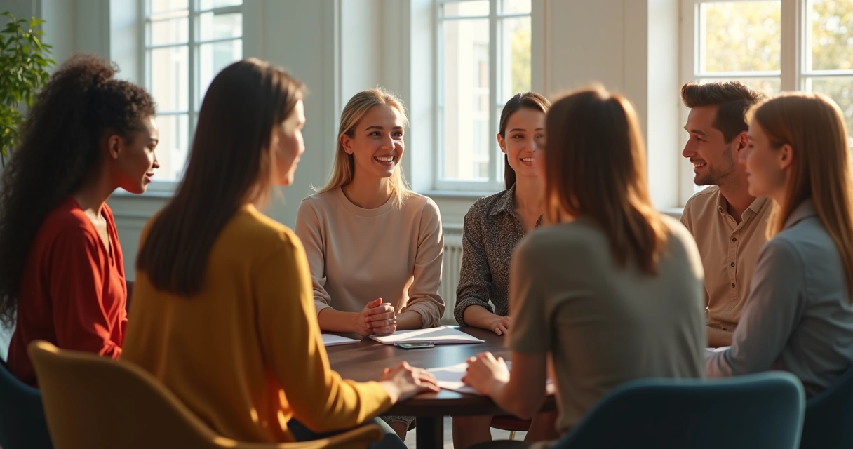 Grupos diversos interagindo em roda de conversa 