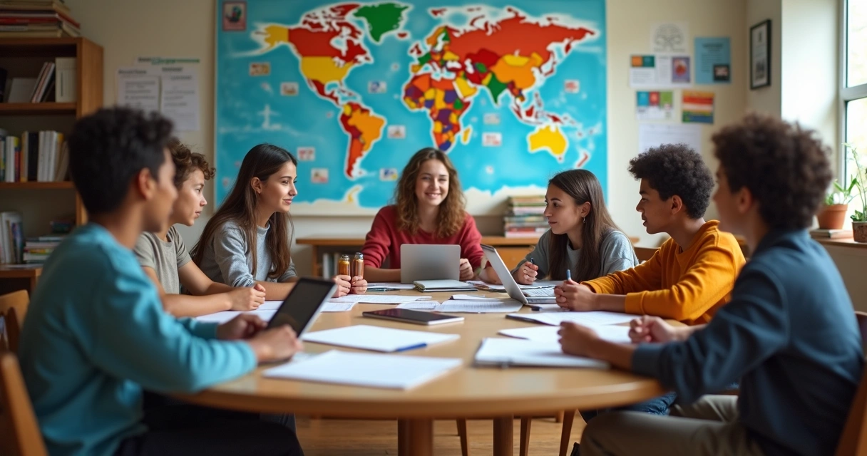 Jovens de diferentes origens em discussão