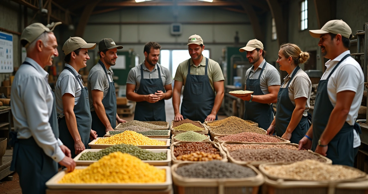 Produtores rurais reunidos discutindo diferentes produtos agrícolas 