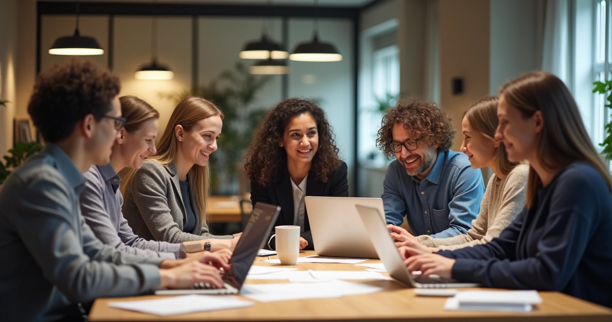 Equipe diversa colaborando em escritório moderno 