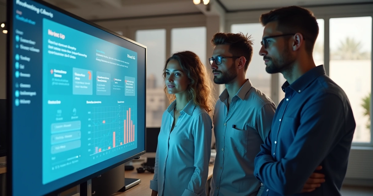 Profissionais diversos usando tecnologia de recrutamento 