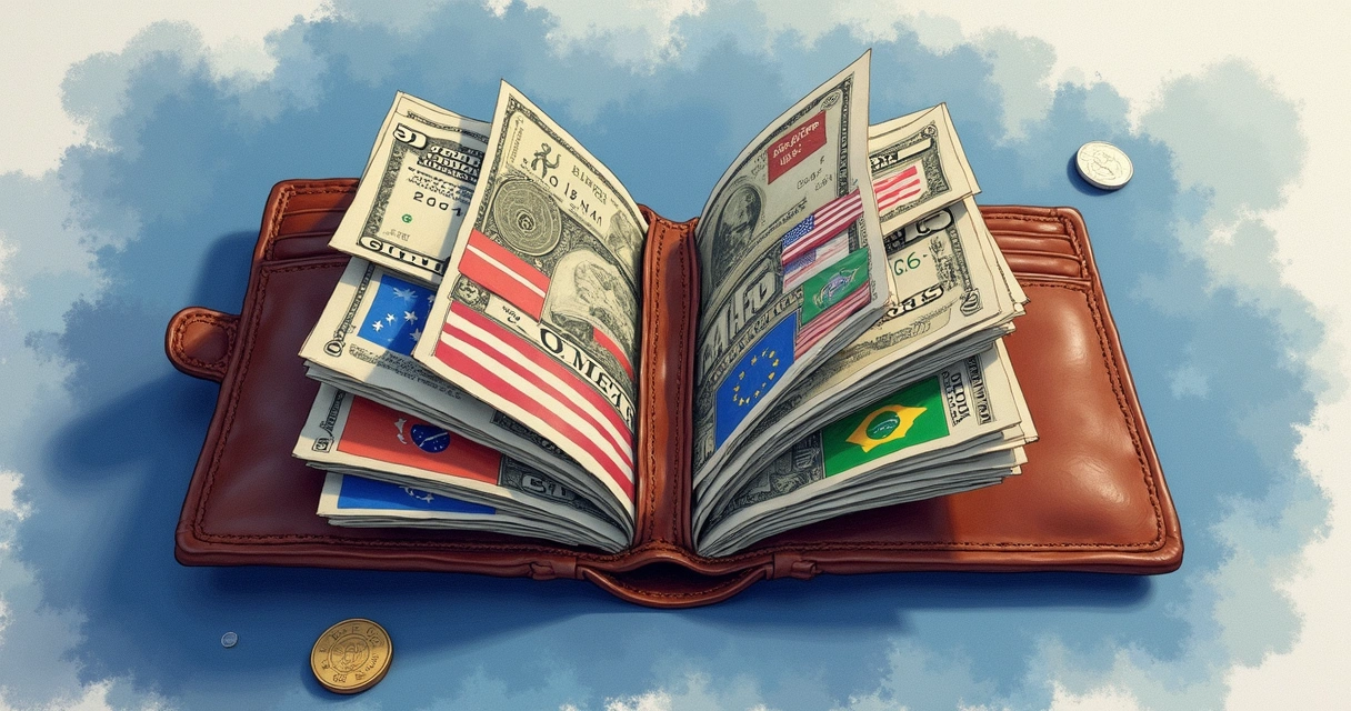 Carteira representando diversificação entre vários tipos de bonds com moedas globais 