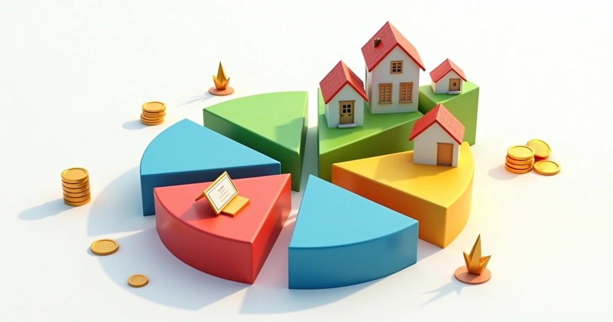 Gráfico colorido de pizza mostrando diferentes ativos financeiros