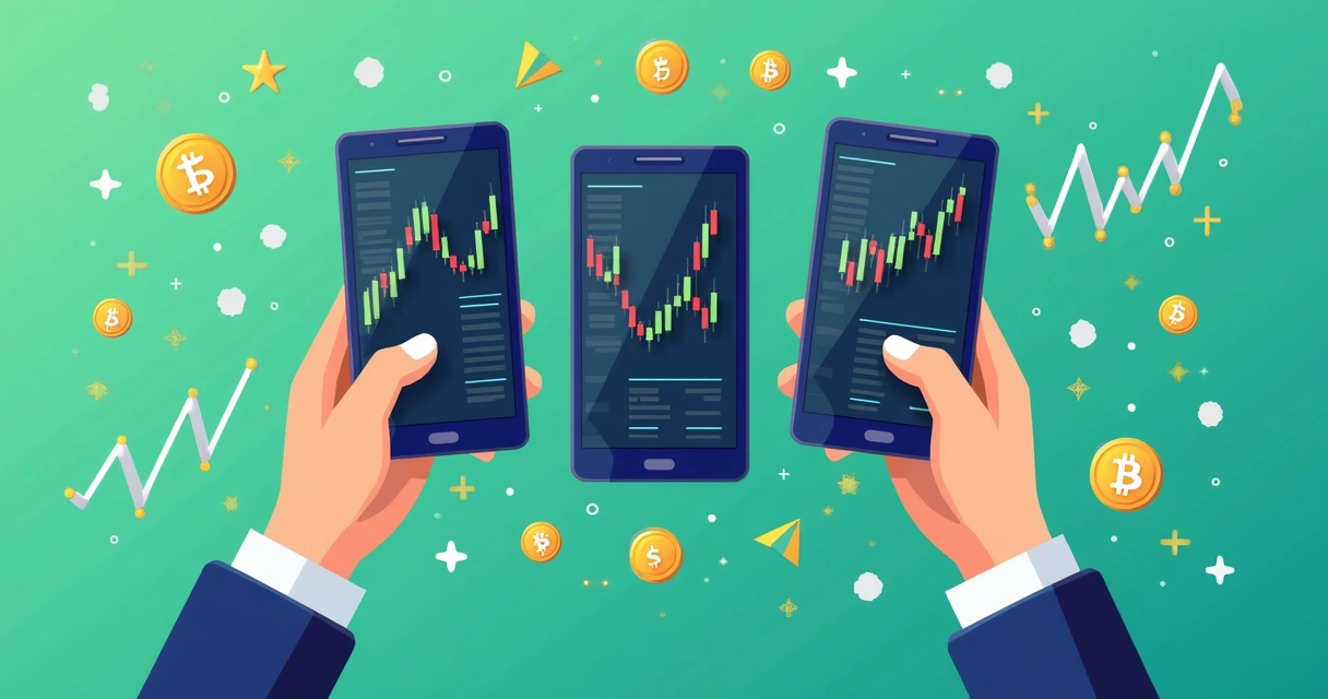 Ilustração de portfólio diversificado em criptomoedas de copy trading 