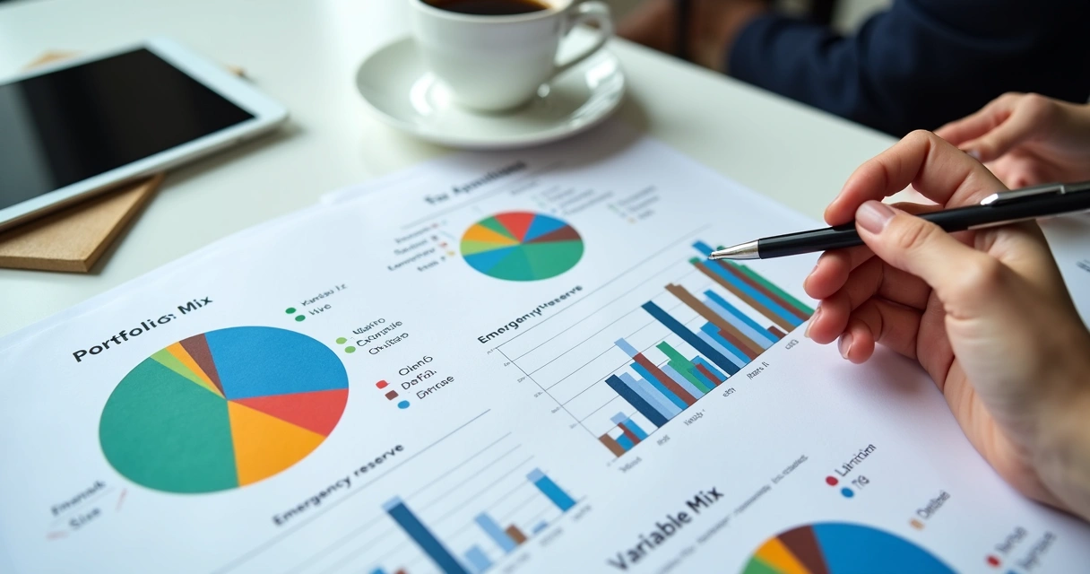 Gráfico com divisão de investimentos e metas financeiras 
