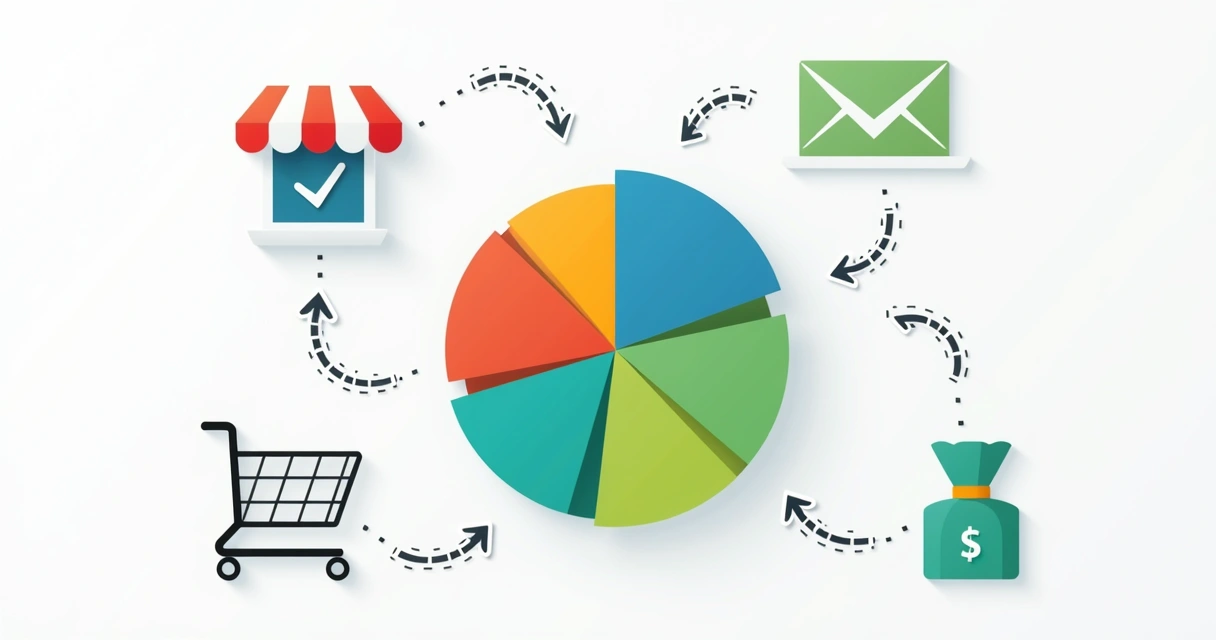 Gráfico ilustrando mix de canais de vendas e marketing para e-commerce 