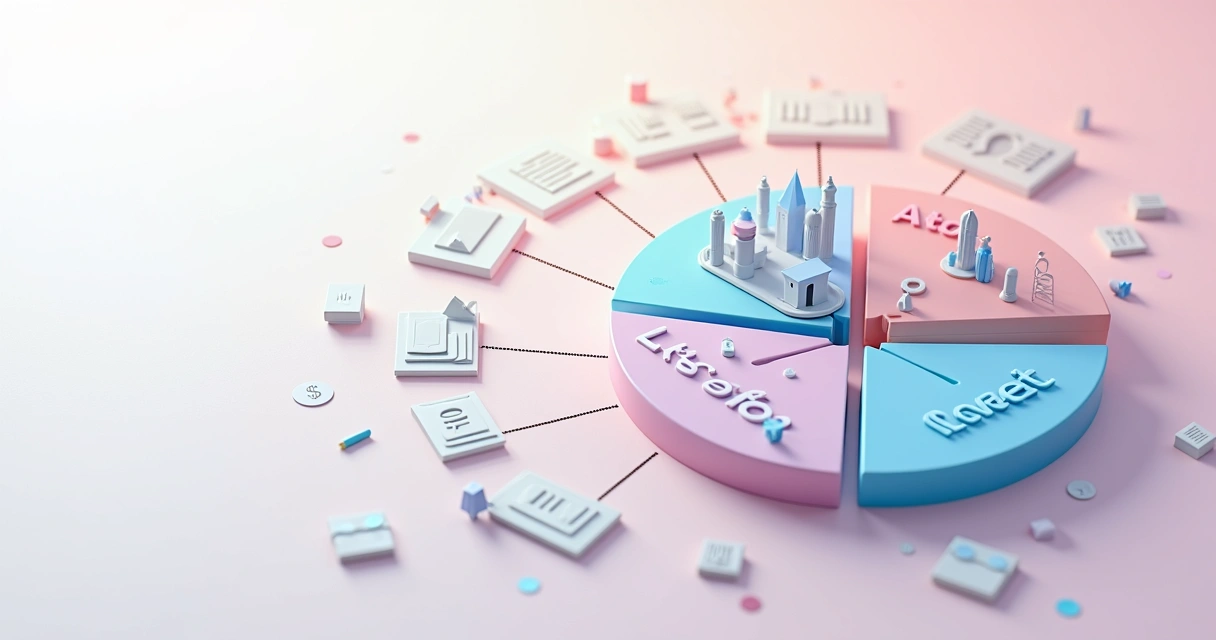 Carteira de investimentos diversificada com diferentes ativos representados graficamente 