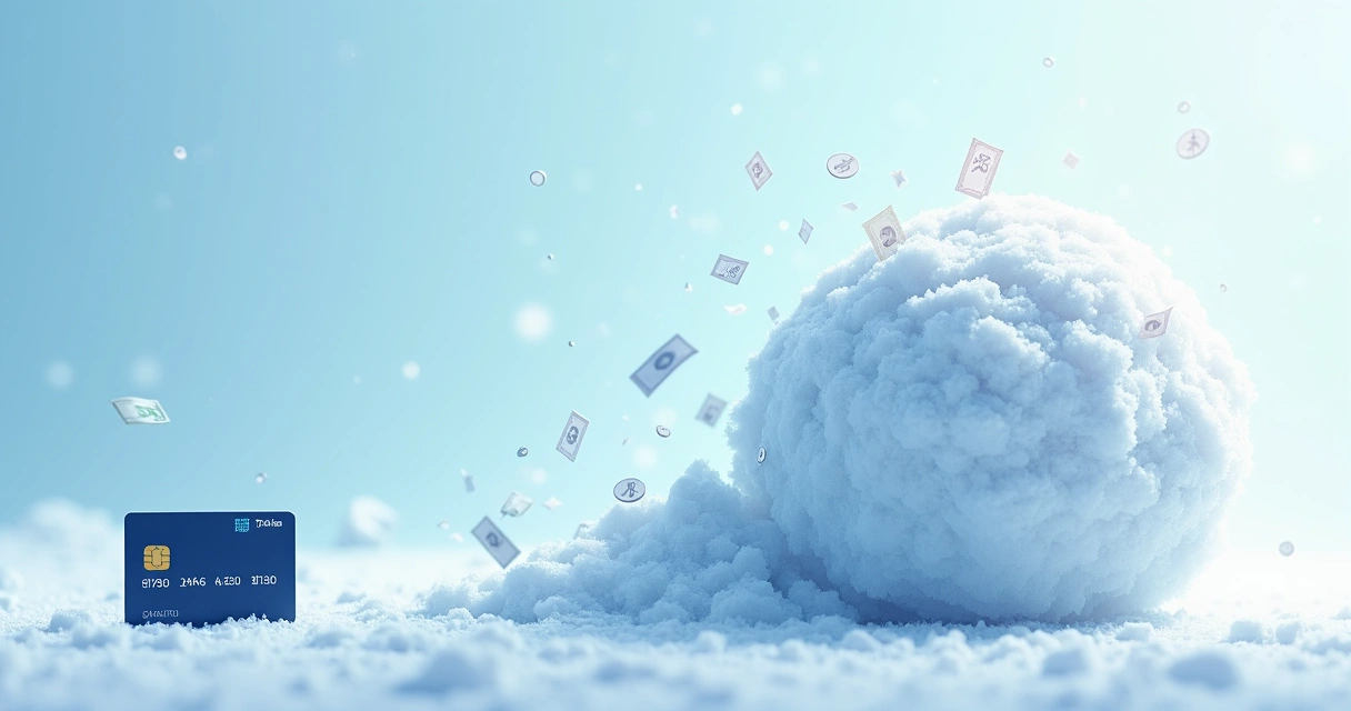 Ilustração de uma dívida de cartão de crédito crescendo como uma bola de neve