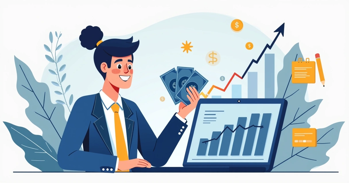 Acionista sorrindo ao segurar dinheiro devido a dividendos recebidos de ações