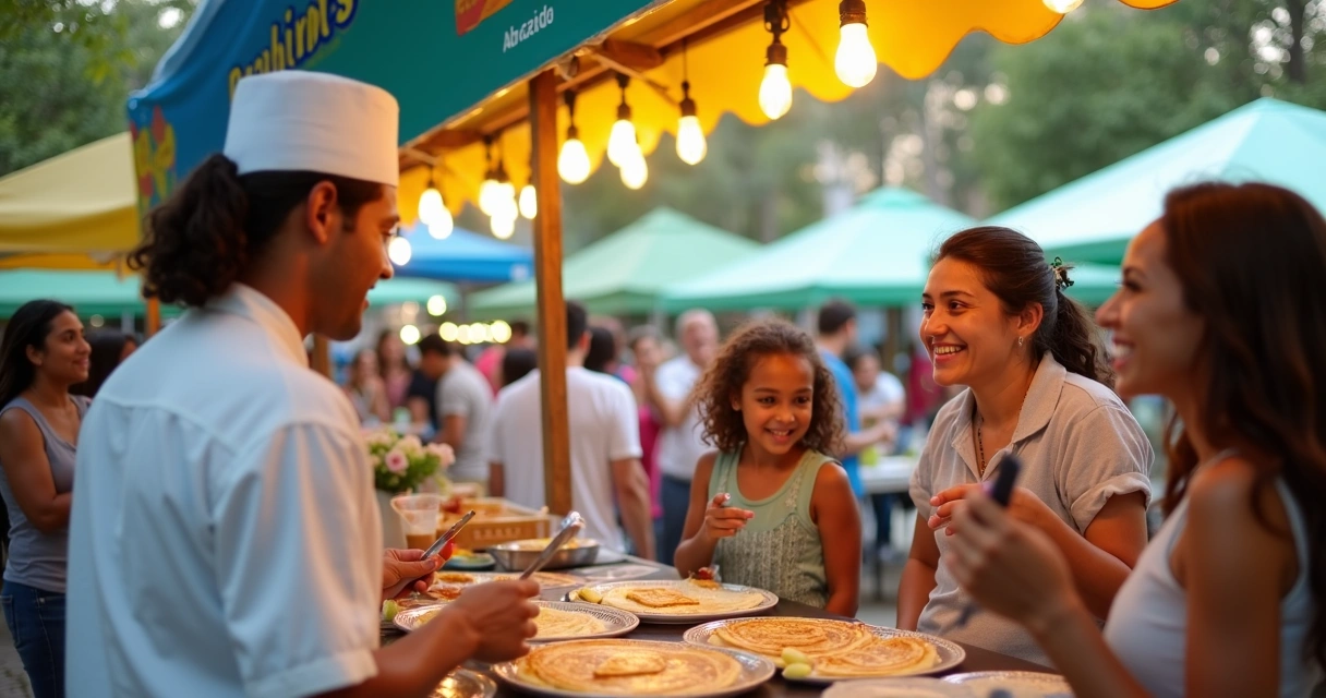 Evento brasileiro do Divina’s Crepe em Orlando com pessoas se servindo de crepes 