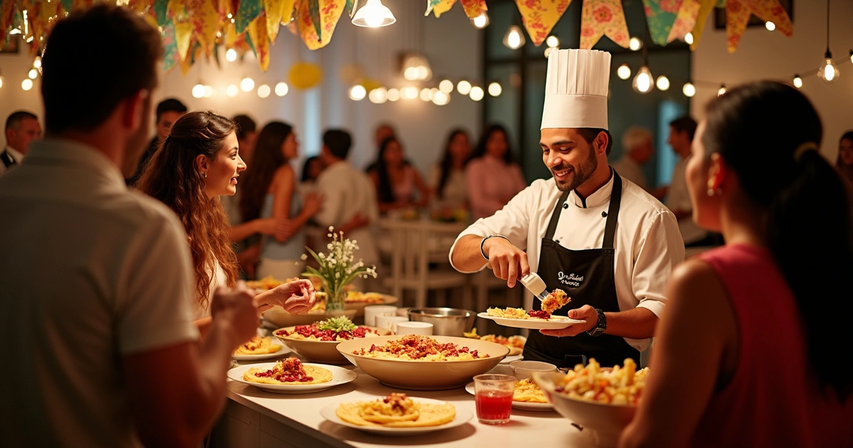 Evento do Divina’s Crepe com pessoas sorrindo e chef preparando crepes ao vivo em Orlando 