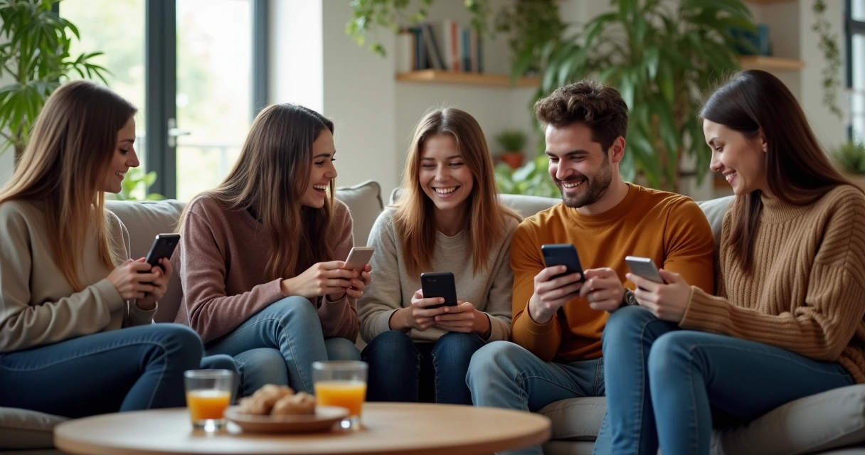 Grupo de amigos compartilhando informações de aluguel no WhatsApp 