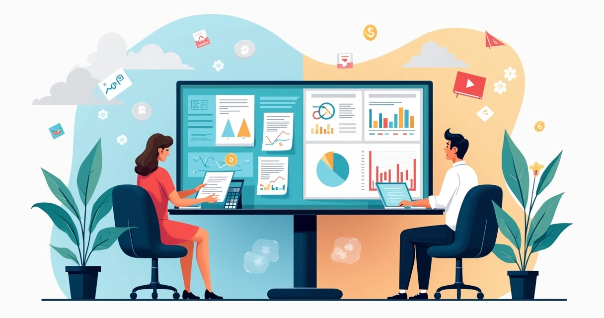 Representação visual dividindo processos manuais e automáticos de divisão de receitas 