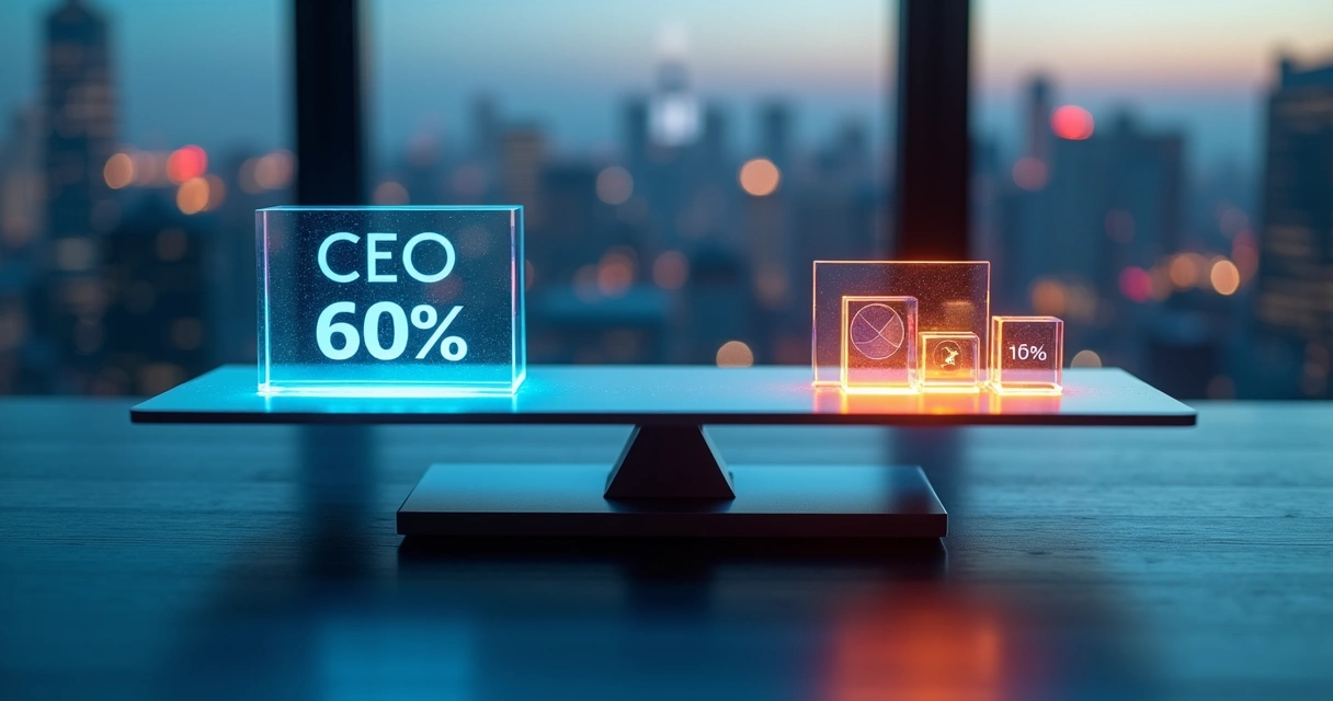 Balança digital com fichas de participação de startup em lados diferentes 