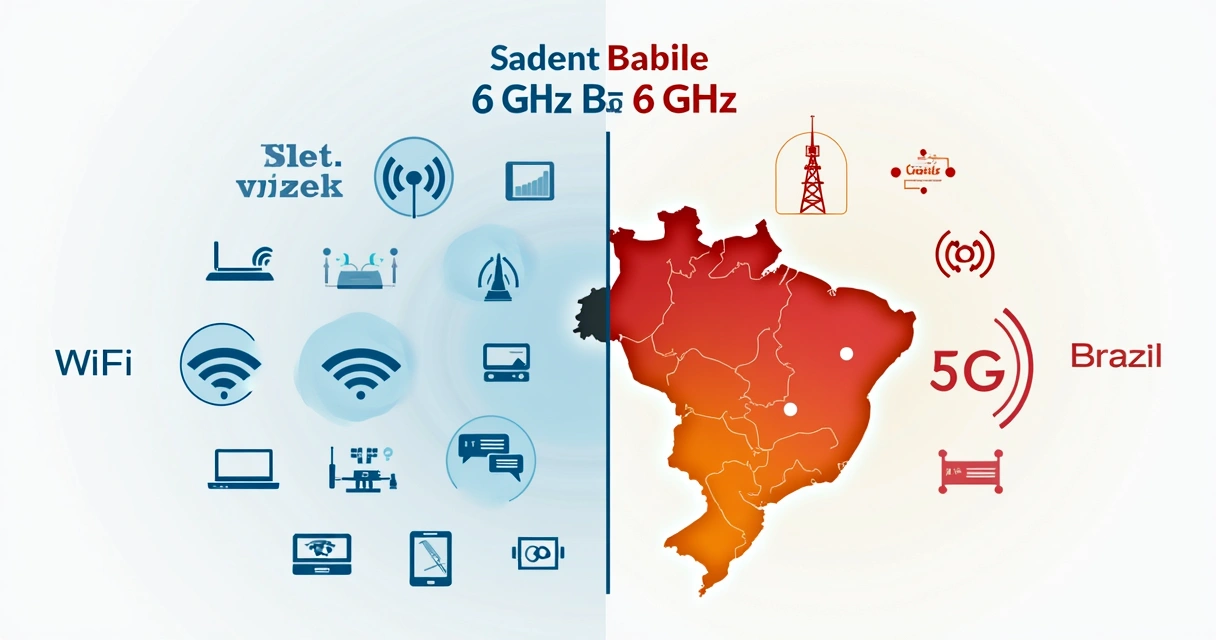 Diagrama colorido mostrando a divisão da faixa de 6GHz entre Wi-Fi e serviços móveis no Brasil 