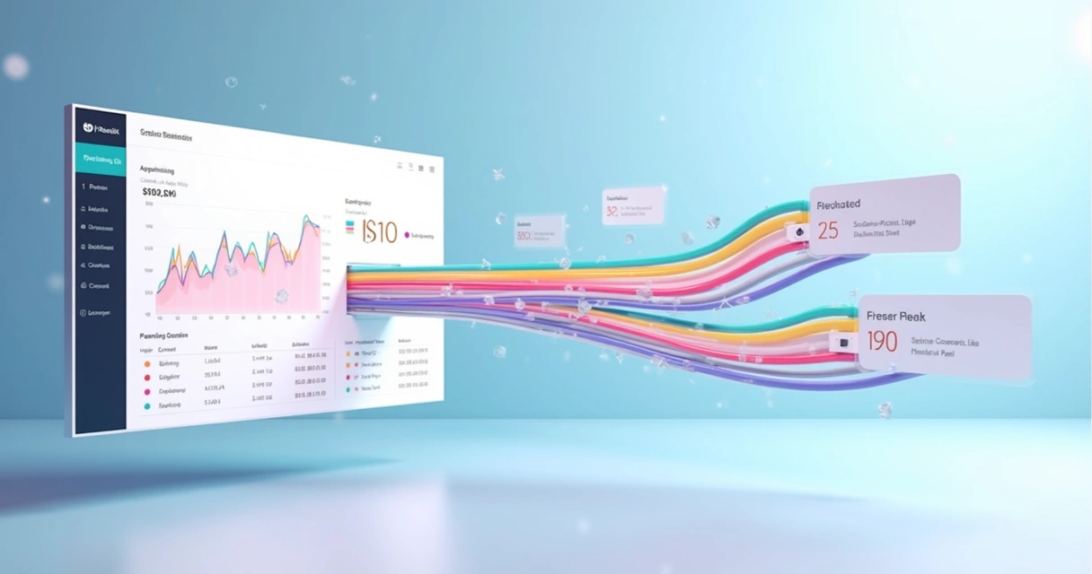 Ilustração de uma transação sendo dividida automaticamente entre várias contas bancárias 
