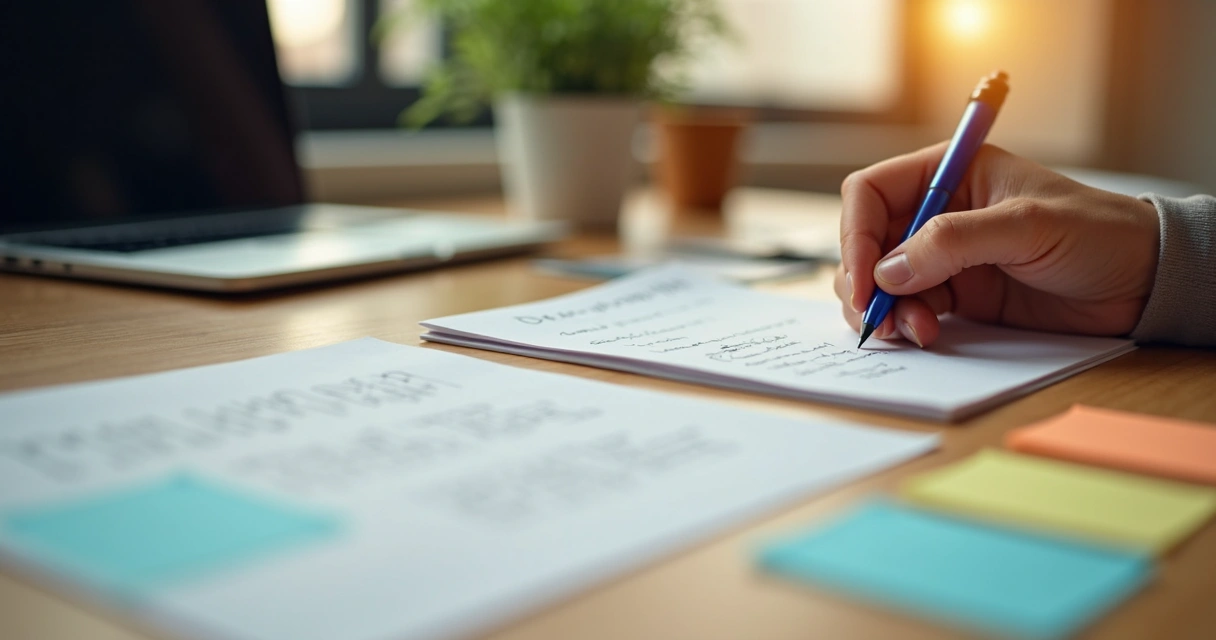 Divisão de tarefas em etapas pequenas numa folha de papel