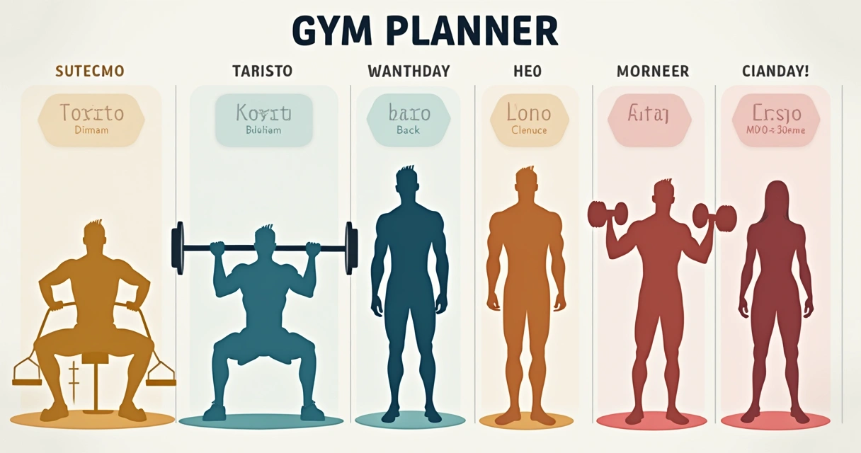 Quadro ilustrando a divisão de treino em cinco dias com destaque nos principais grupos musculares de cada dia. 