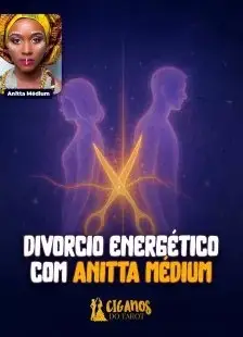 Divórcio energético com Anitta Medium texto com silhuetas masculinas e femininas e figura de mulher com turbante