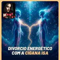 Dois seres humanos em formato de energia conectados formando um coração com luz à frente e retrato de mulher no canto superior esquerdo