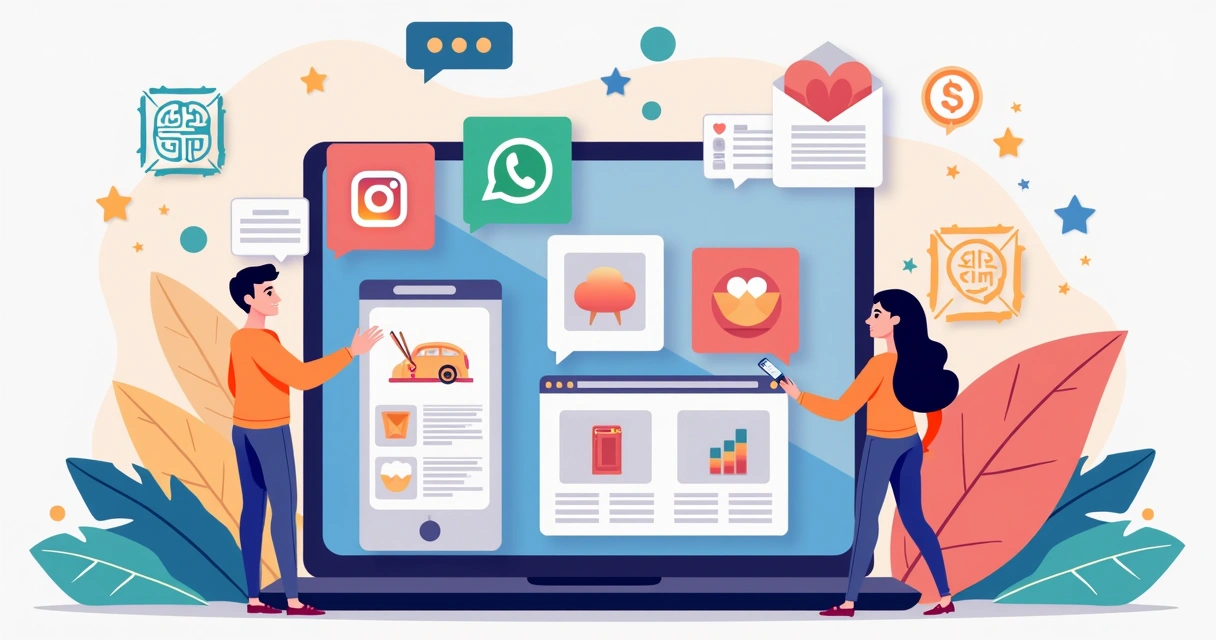 Arte representando divulgação de catálogo PDF em redes sociais e WhatsApp 