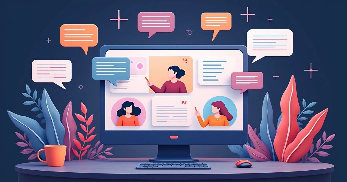 Divulgação de micro SaaS em comunidade digital ilustrada com avatares 