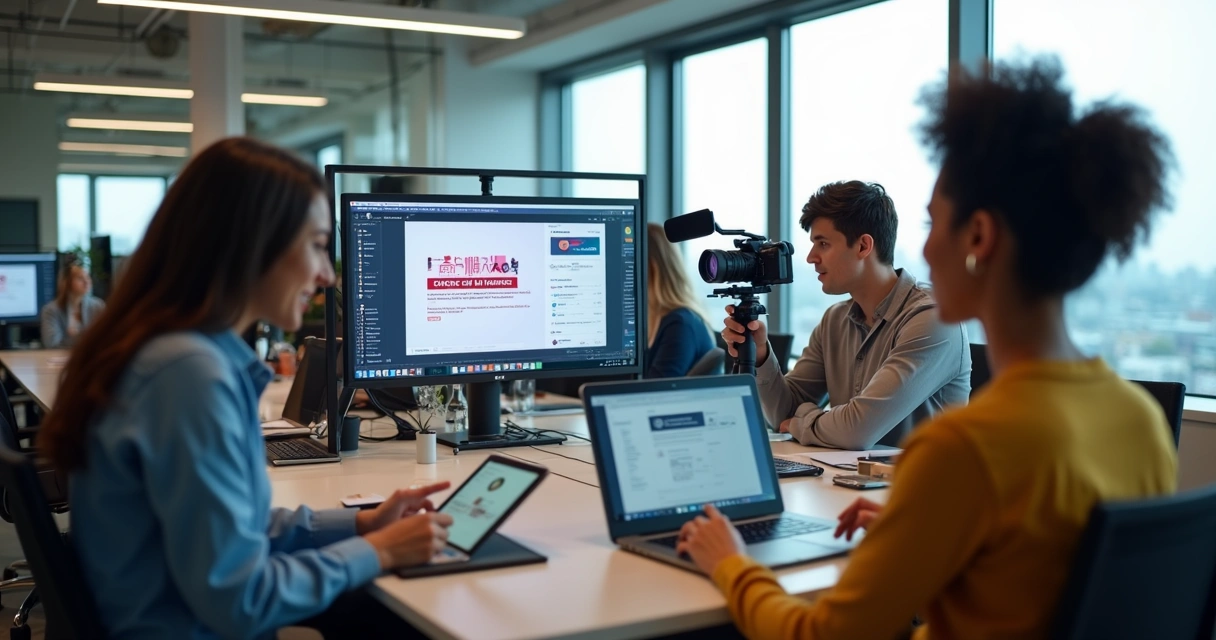 Equipe promovendo curso digital em diferentes plataformas