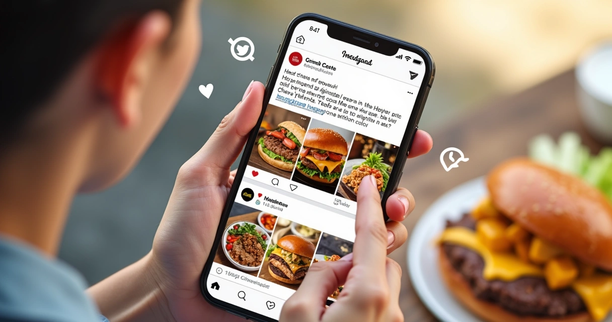 Postagem de delivery em redes sociais com fotos de pratos 