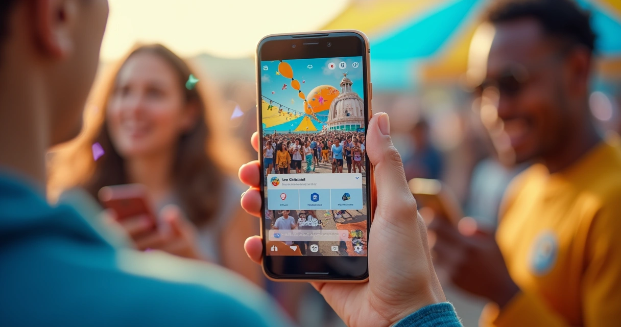 Divulgação de evento pelas redes sociais no celular 