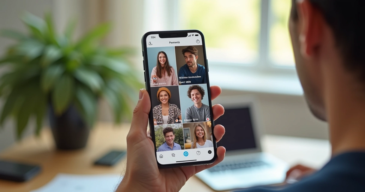 Tela de smartphone exibindo cortes curtos de vídeo de uma colaboração prontos para publicação nas redes sociais