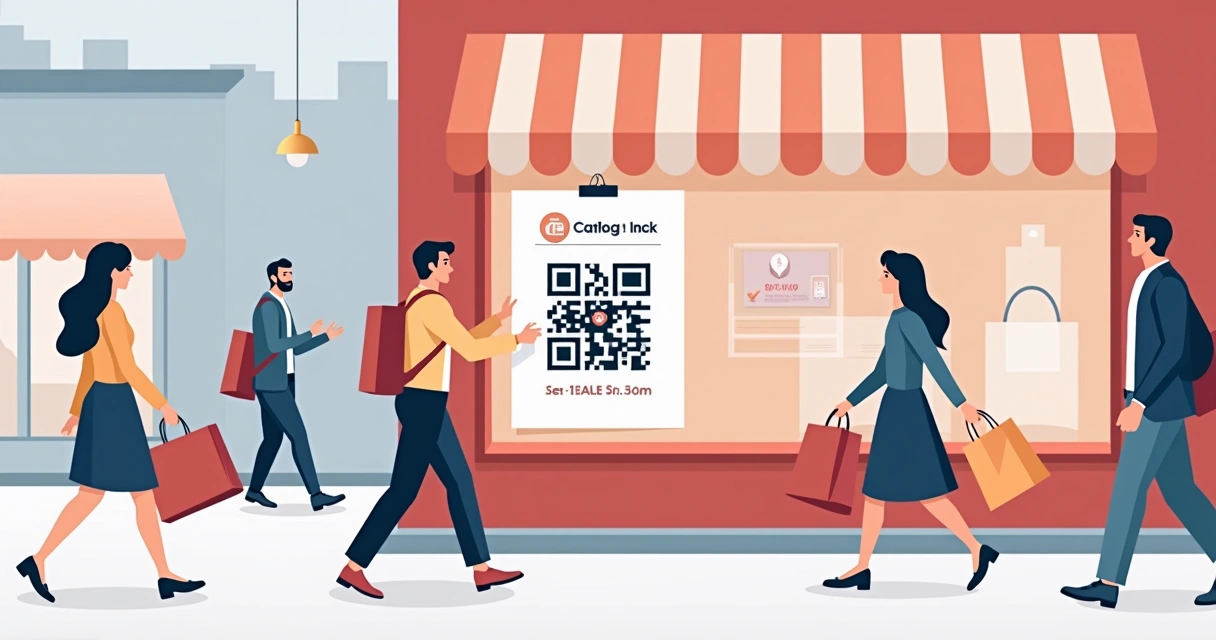 Pessoa colando cartaz com QR code em parede de comércio local 