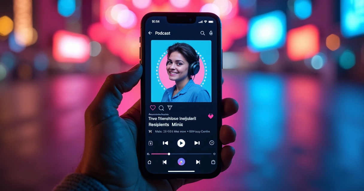 Tela de smartphone exibindo redes sociais e divulgação de podcast 