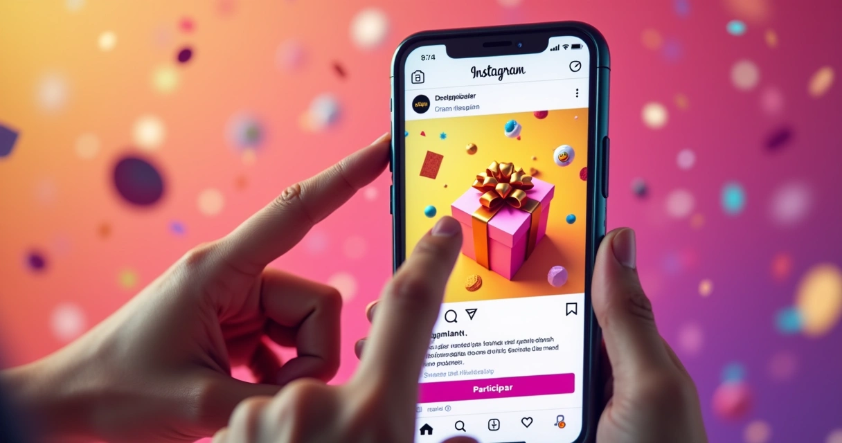 Post colorido mostrando prêmio de sorteio no Instagram 