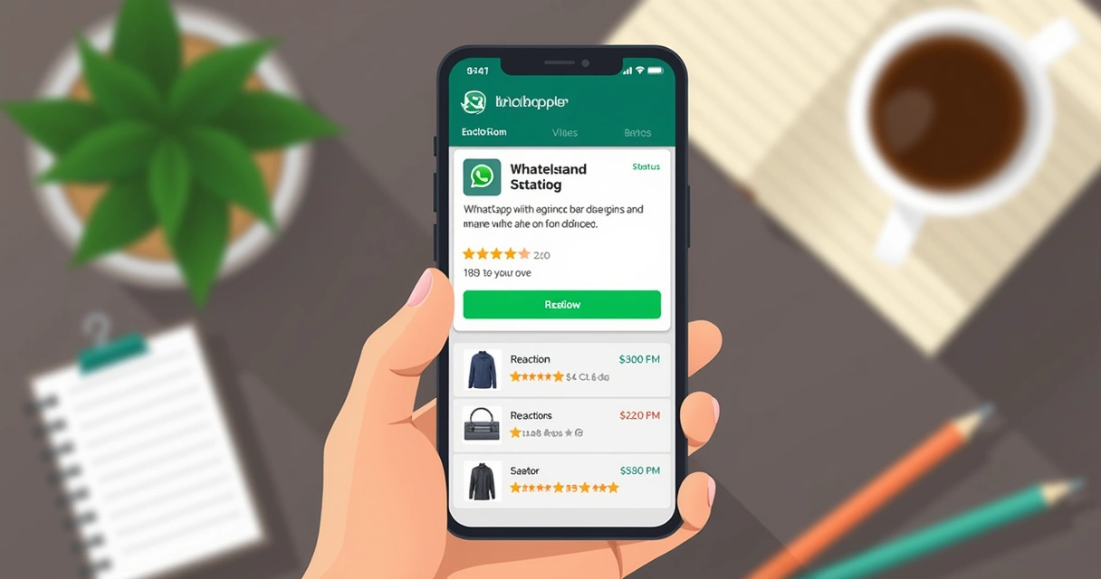 Status do WhatsApp mostrando link de catálogo digital com produtos em destaque 
