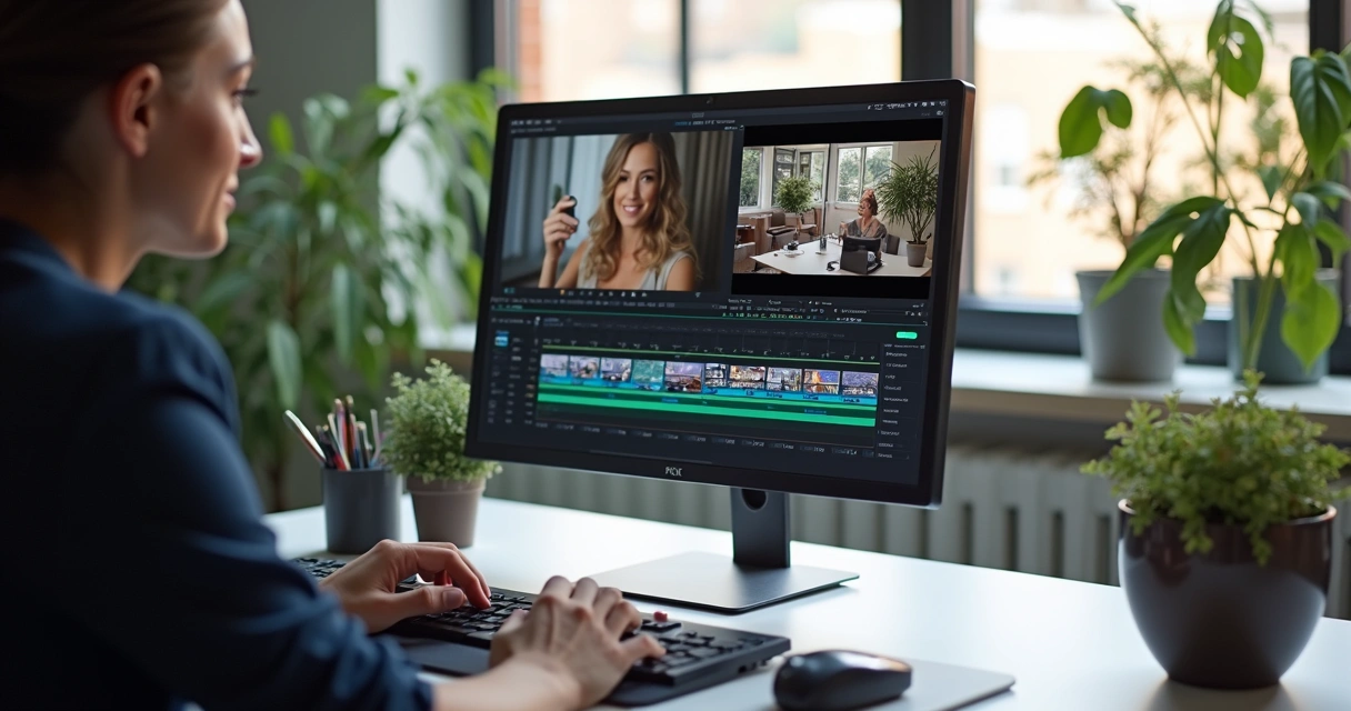 Edição de vídeo de marketing digital no computador 